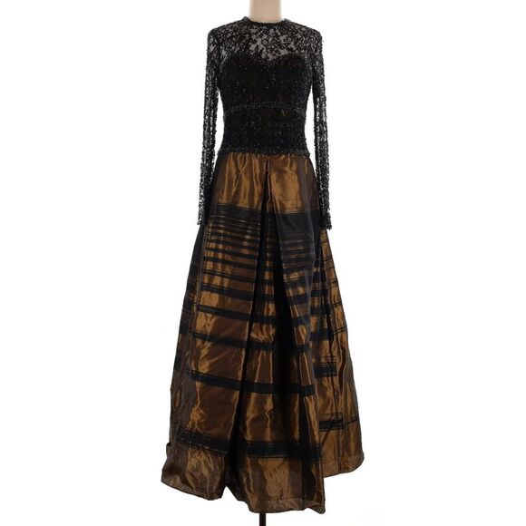 Vintage Black Lace Long Sleeve Silk Tiered Gone with the Wind Evening Gown Sz8 - Picture 1 of 10